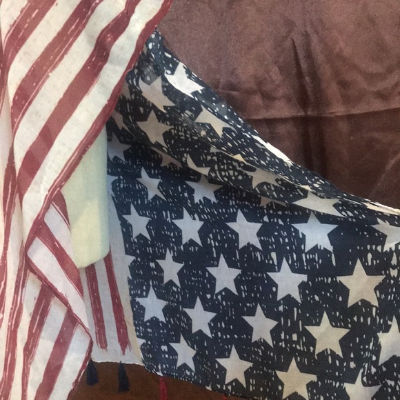 NWT USA Flag patriotic lightweight open kimono tassels OS boho summer cover up - Picture 5 of 15